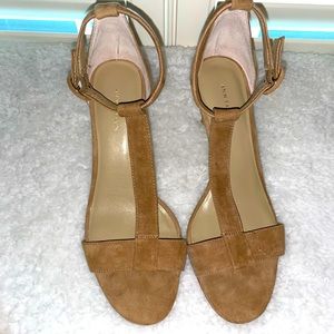 Ann Taylor sandal Caramel Tan,elegant suede dress sandals, 3-inch heels in box.